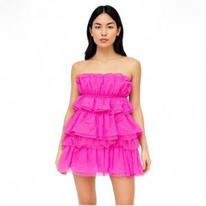 Thirty Thirty Tulle Mini Dress Pink Strapless Ruffle XS Party Birthday